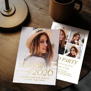 Modern Elegance Class of 2026 Photo Graduation Foil Invitation
