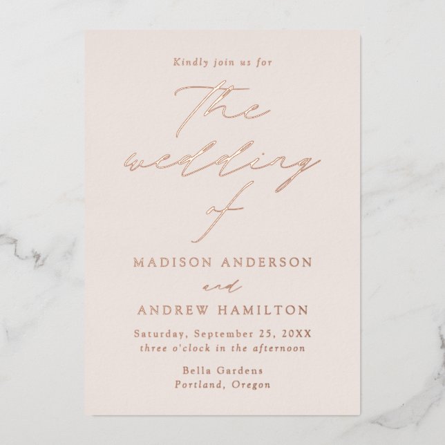 Modern Elegance Cream and Rose Gold Wedding Foil Invitation (Front)