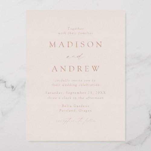 Modern Elegance Cream and Rose Gold Wedding Foil Invitation Postcard