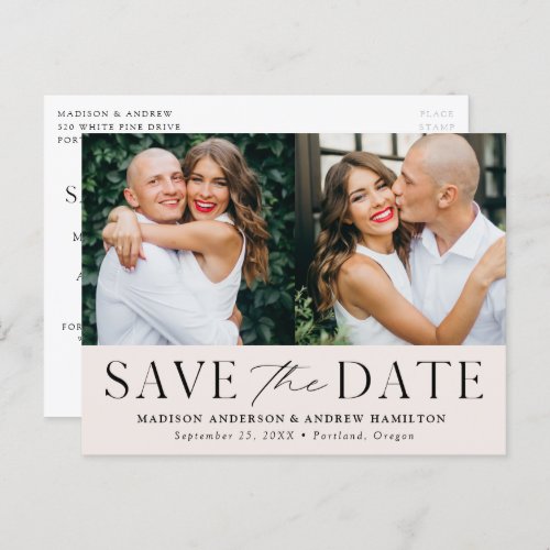 Modern Elegance Cream Two Photo Save the Date Announcement Postcard