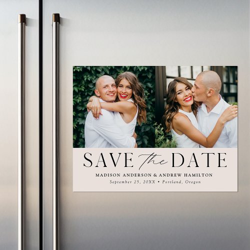 Modern Elegance Cream Two Photo Save the Date Magnetic Invitation