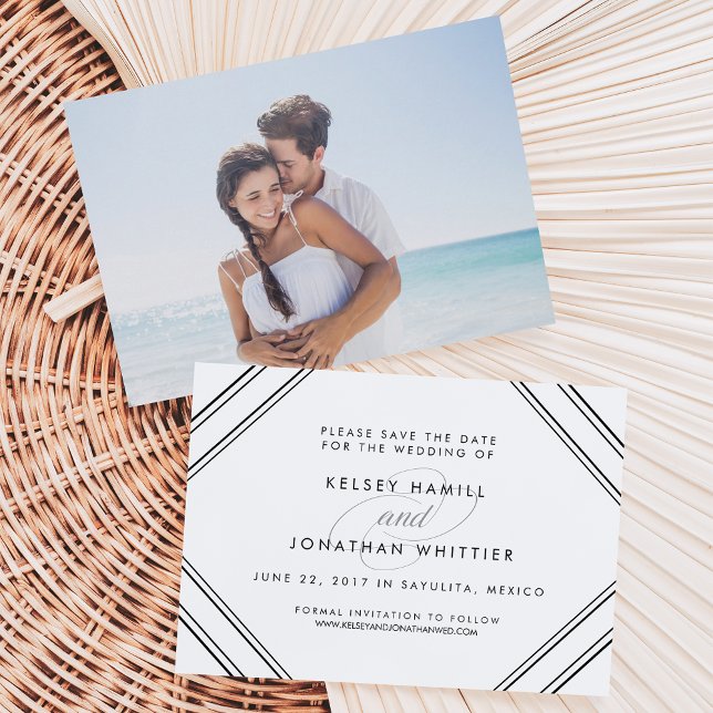Modern Elegance Double Sided Photo Save the Date Invitation (Creator Uploaded)