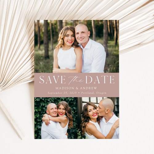Modern Elegance Dusty Rose 3 Photo Save The Date