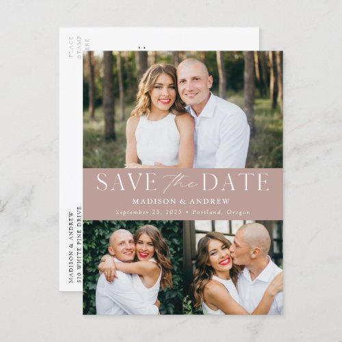 Modern Elegance Dusty Rose 3 Photo Save the Date Announcement Postcard