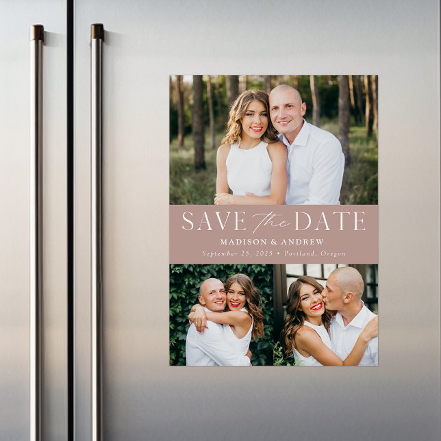 Modern Elegance Dusty Rose 3 Photo Save the Date Magnetic Invitation (Creator Uploaded)