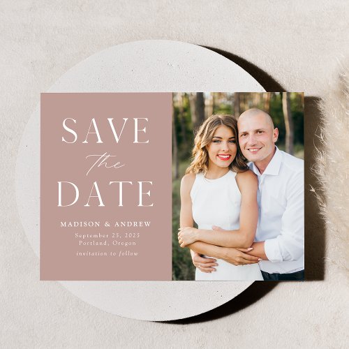 Modern Elegance Dusty Rose Photo Save The Date