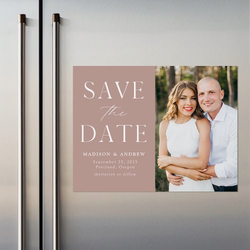 Modern Elegance Dusty Rose Photo Save the Date Magnetic Invitation