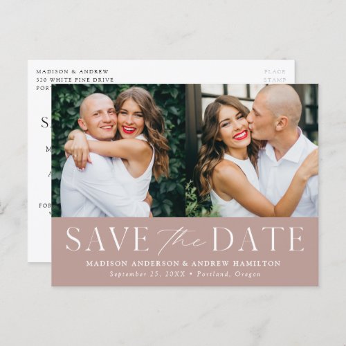 Modern Elegance Dusty Rose Two Photo Save the Date Announcement Postcard