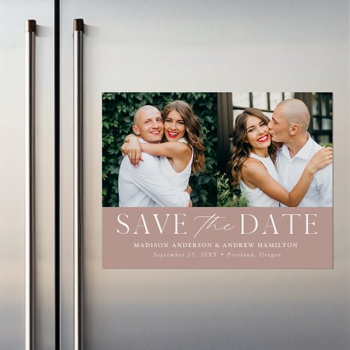 Modern Elegance Dusty Rose Two Photo Save the Date Magnetic Invitation