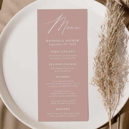 Modern Elegance Dusty Rose Wedding Menu