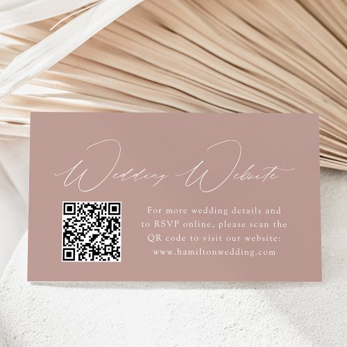 Modern Elegance Dusty Rose Wedding Website QR Code Enclosure Card