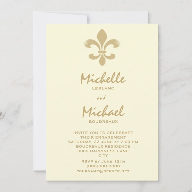 Modern Elegance Gold Fleur de Lis Engagement Invitation (Front)