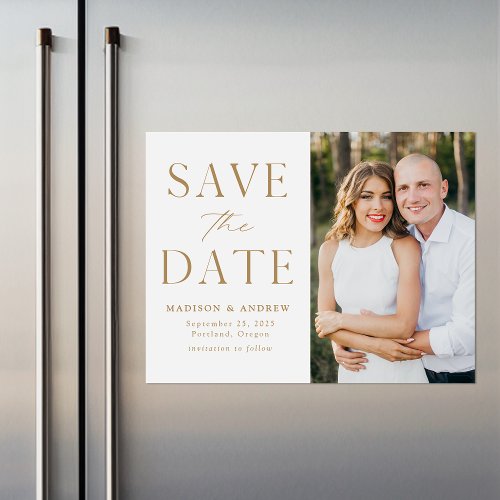 Modern Elegance Gold Photo Save the Date Magnetic Invitation