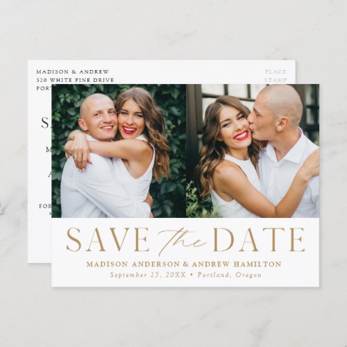 Modern Elegance Gold Two Photo Save the Date Announcement Postcard