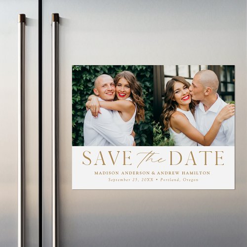 Modern Elegance Gold Two Photo Save the Date Magnetic Invitation