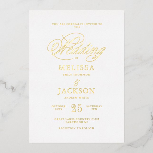 Modern Elegance golden Wedding Foil Invitation (Front)