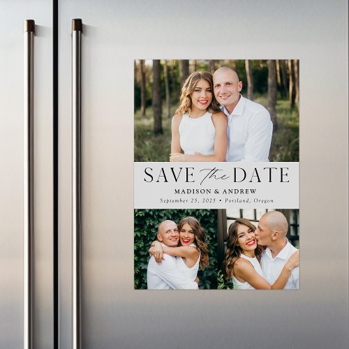 Modern Elegance Gray Three Photo Save the Date Magnetic Invitation