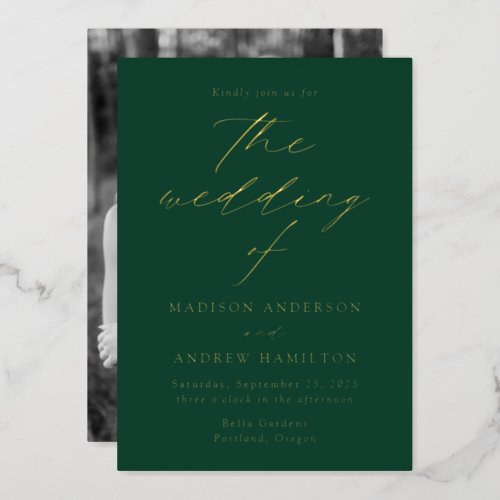 Modern Elegance Green and Gold Photo Wedding Foil Invitation