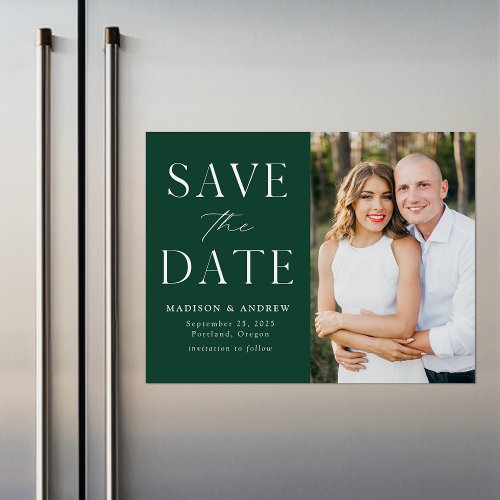 Modern Elegance Green Photo Save the Date Magnetic Invitation