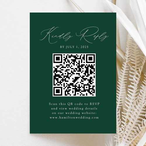 Modern Elegance Green QR Code RSVP Enclosure Card