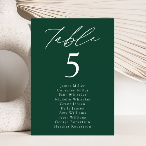 Modern Elegance Green Table Number Seating Chart