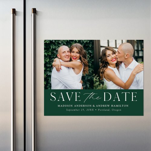 Modern Elegance Green Two Photo Save the Date Magnetic Invitation