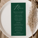 Modern Elegance Green Wedding Menu<br><div class="desc">Simple and elegant wedding menu featuring "Menu" displayed in a modern white script with a green background or color of your choice. Personalize the green wedding menu by adding your names,  wedding date,  and menu information. Designed to coordinate with our Modern Elegance wedding collection.</div>