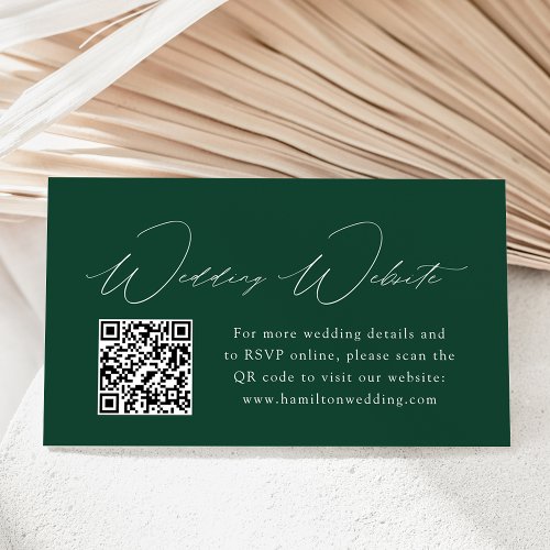 Modern Elegance Green Wedding Website QR Code Enclosure Card