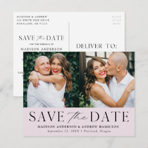 Modern Elegance Lavender Two Photo Save the Date Announcement Postcard