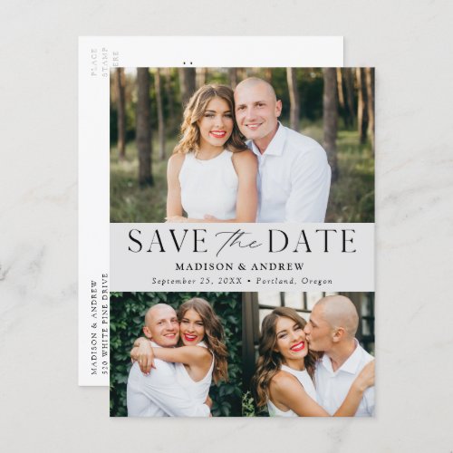 Modern Elegance Light Gray 3 Photo Save the Date Announcement Postcard