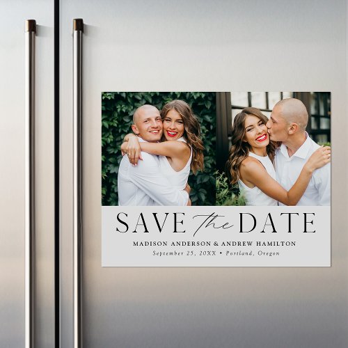 Modern Elegance Light Gray Two Photo Save the Date Magnetic Invitation
