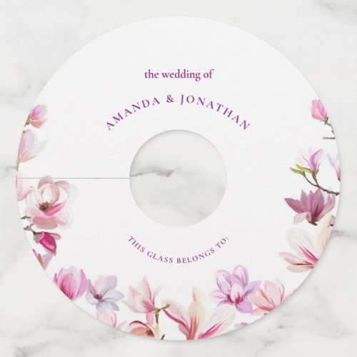 Modern Elegance Magnolia Floral Wedding  Wine Glass Tag