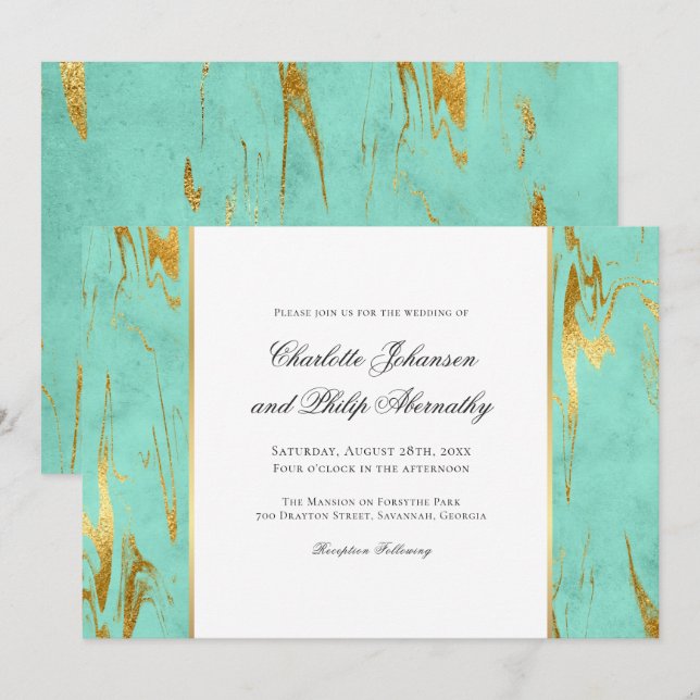 Modern Elegance Mint and Gold Wedding Invitation (Front/Back)