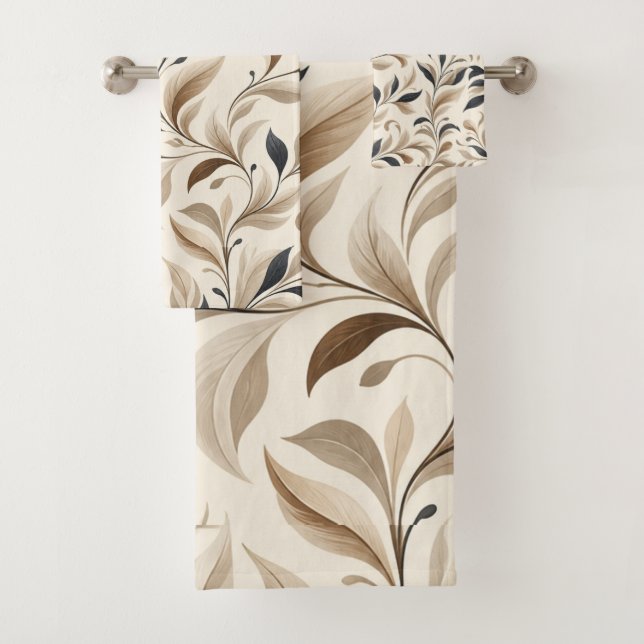Modern Elegance Natural Leaf Pattern Home Décor Bath Towel Set (Insitu)