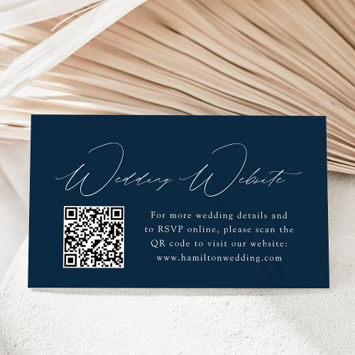 Modern Elegance Navy Wedding Website QR Code Enclosure Card