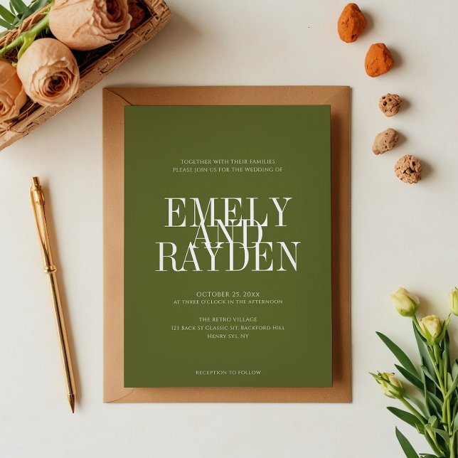 Modern Elegance Olive Green QR Code Wedding Invitation (Creator Uploaded)