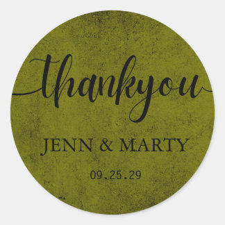 Modern Elegance Olive Green Wedding Thank You Classic Round Sticker