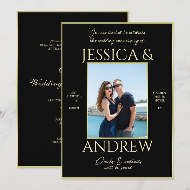 Modern Elegance Photo Wedding Anniversary Invitation (Front/Back)