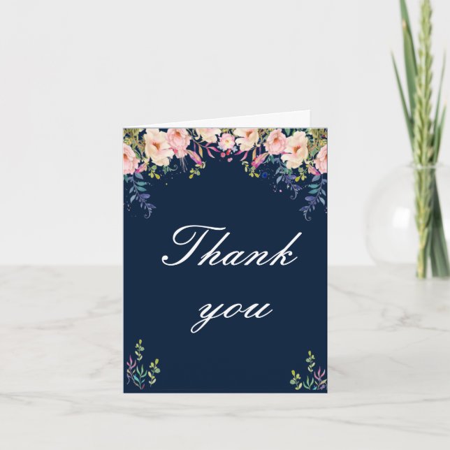 Modern Elegance Pink Floral Botanical Thank You Card (Front)