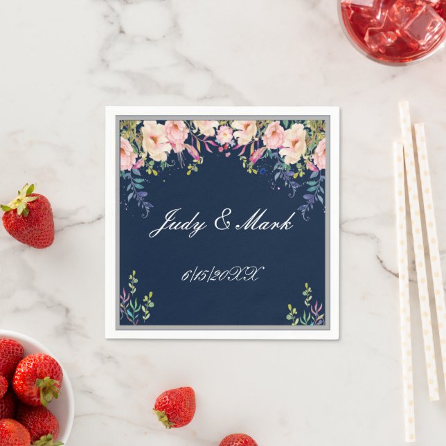 Modern Elegance Pink Floral Botanical Wedding Napkins (Insitu)