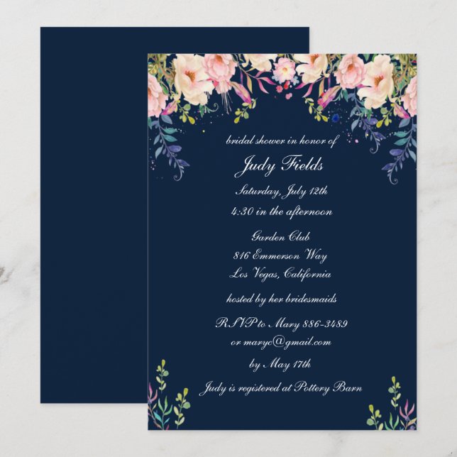 Modern Elegance Pink Floral Bridal Shower Invitation (Front/Back)