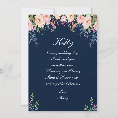 Modern Elegance Pink Floral Maid Of Honor Invitation