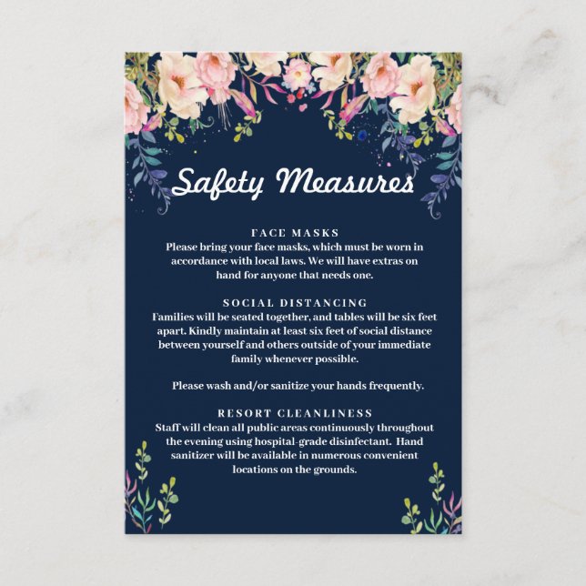 Modern Elegance Pink Floral Safety Measures Enclosure Card (Front)