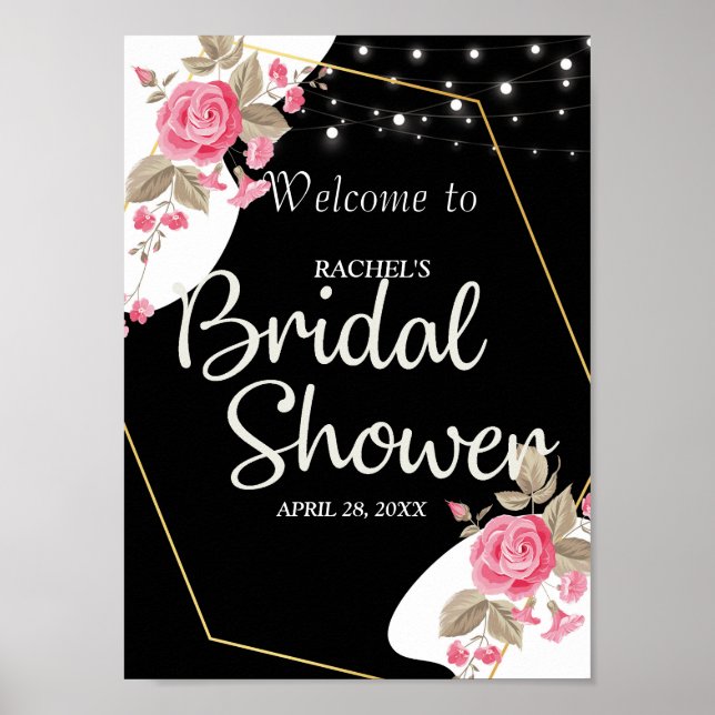 Modern Elegance Pink Floral string l Bridal Shower Poster (Front)