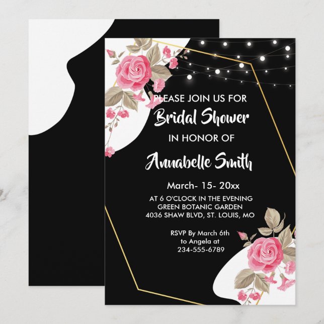 Modern Elegance Pink Floral string liBridal Shower Invitation (Front/Back)