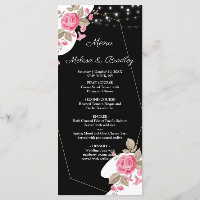 Modern Elegance Pink Floral string light   Menu (Front)