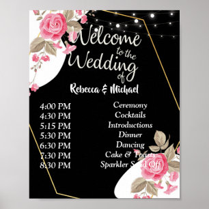 Modern Elegance Pink Floral string Order of Events Poster