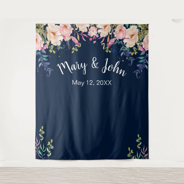 Modern Elegance Pink Floral Wedding Photo Backdrop (Front)