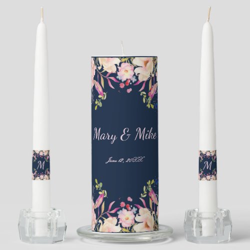 Modern Elegance Pink Floral Wedding Unity Candle Set