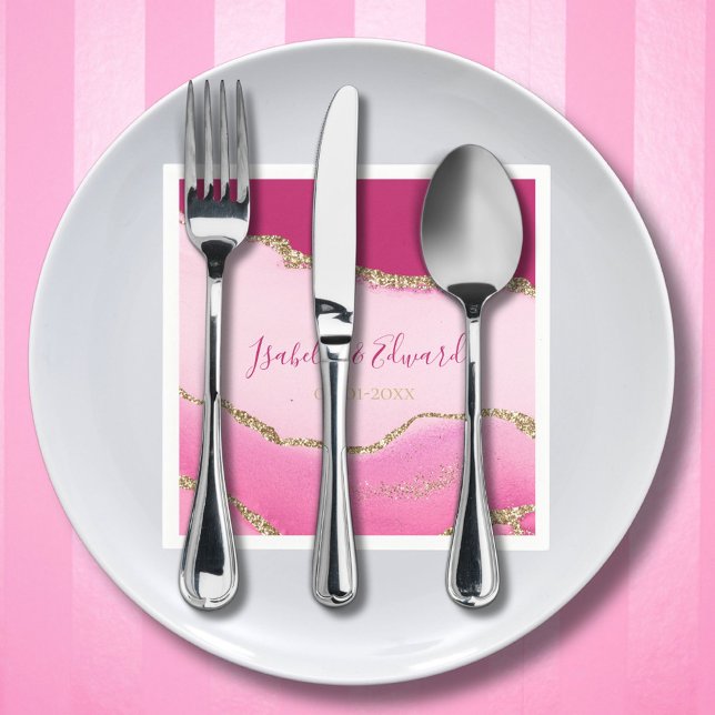 Modern Elegance Pink & Gold Agate Stone Wedding Napkins (Creator Uploaded)